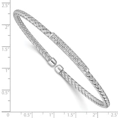 Sterling Silver RH-plated CZ Woven Flexible Cuff Bangle