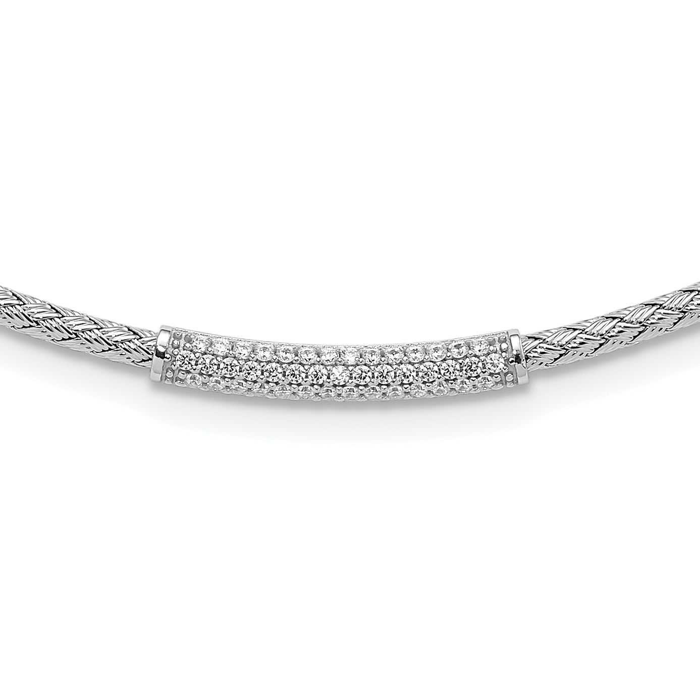 Sterling Silver Rhodium-Rhodium-Plated CZ Woven with 2in. ext Necklace