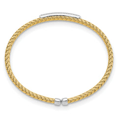 Sterling Silver Rh-plated/Gold-plated CZ Flexible Cuff Bangle