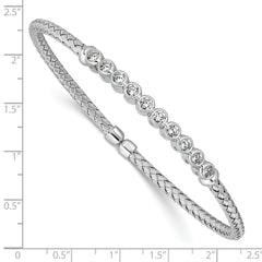Sterling Silver Rhodium-plated CZ Woven Flexible Cuff