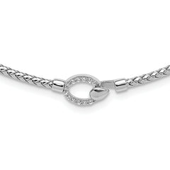 Sterling SilverRhodium-Rhodium-Plated CZ Polished Braid with 2in. ext Necklace