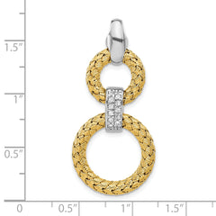 Sterling Silver Rh-plat and Gold-plated CZ Woven Circles Pendant