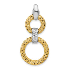 Sterling Silver Rh-plat and Gold-plated CZ Woven Circles Pendant