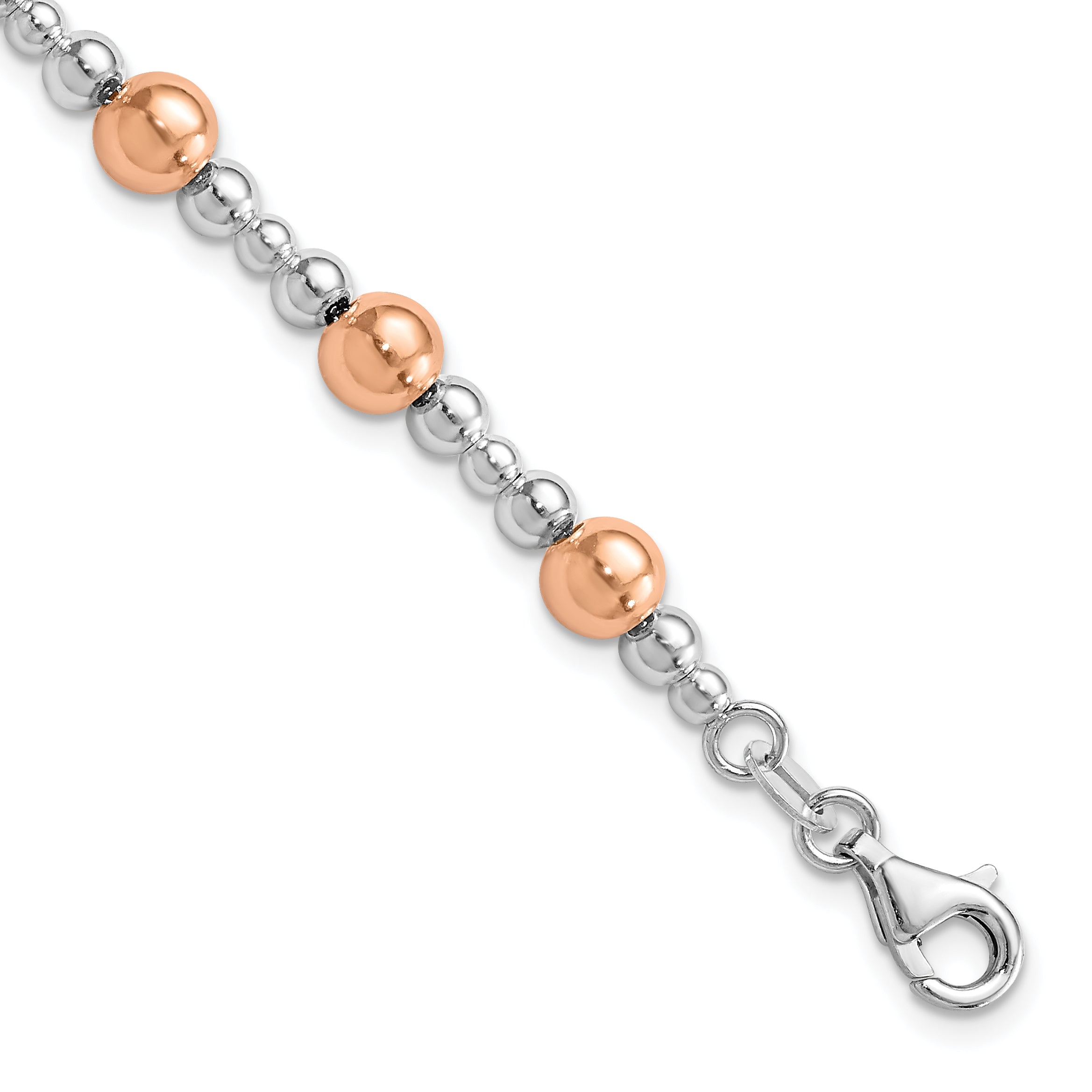 Sterling Silver Rhodium-Rhodium-Plated / Rose-tone Beaded Bracelet