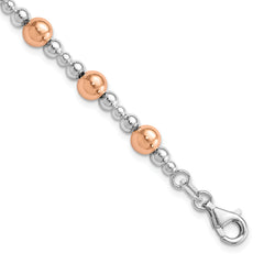 Sterling Silver Rhodium-Rhodium-Plated / Rose-tone Beaded Bracelet