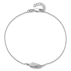 Sterling Silver Rhodium-plated CZ Wing 9 inch Plus 1 inch Extender - Total 10 inch Anklet