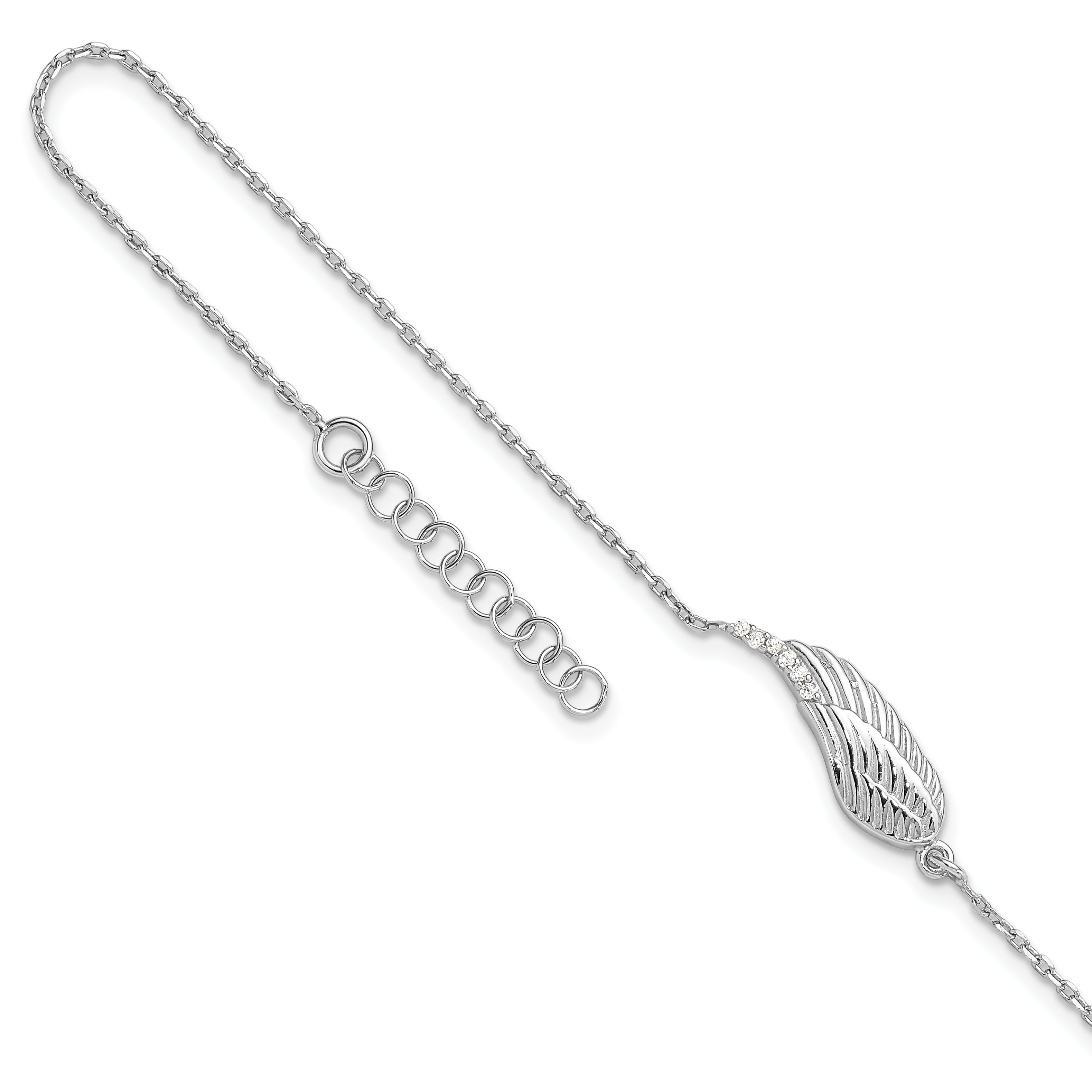 Sterling Silver Rhodium-plated CZ Wing 9 inch Plus 1 inch Extender - Total 10 inch Anklet