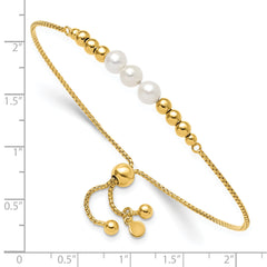 Sterling Silver Gold-plt Polished FWC Pearls Adjustable Bracelet