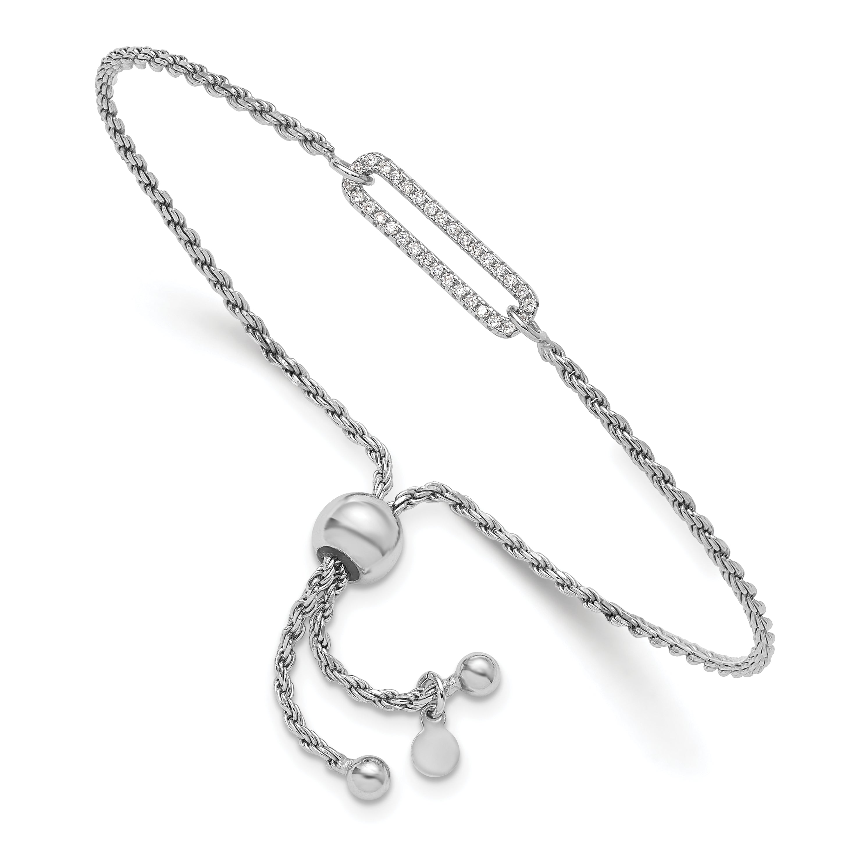 Sterling Silver RH-plated Polished CZ Adjustable Bracelet