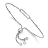 Sterling Silver RH-plated Polished CZ Adjustable Bracelet