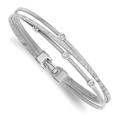 Sterling Silver Rhodium-Rhodium-Plated CZ Polished and Textured Bracelet