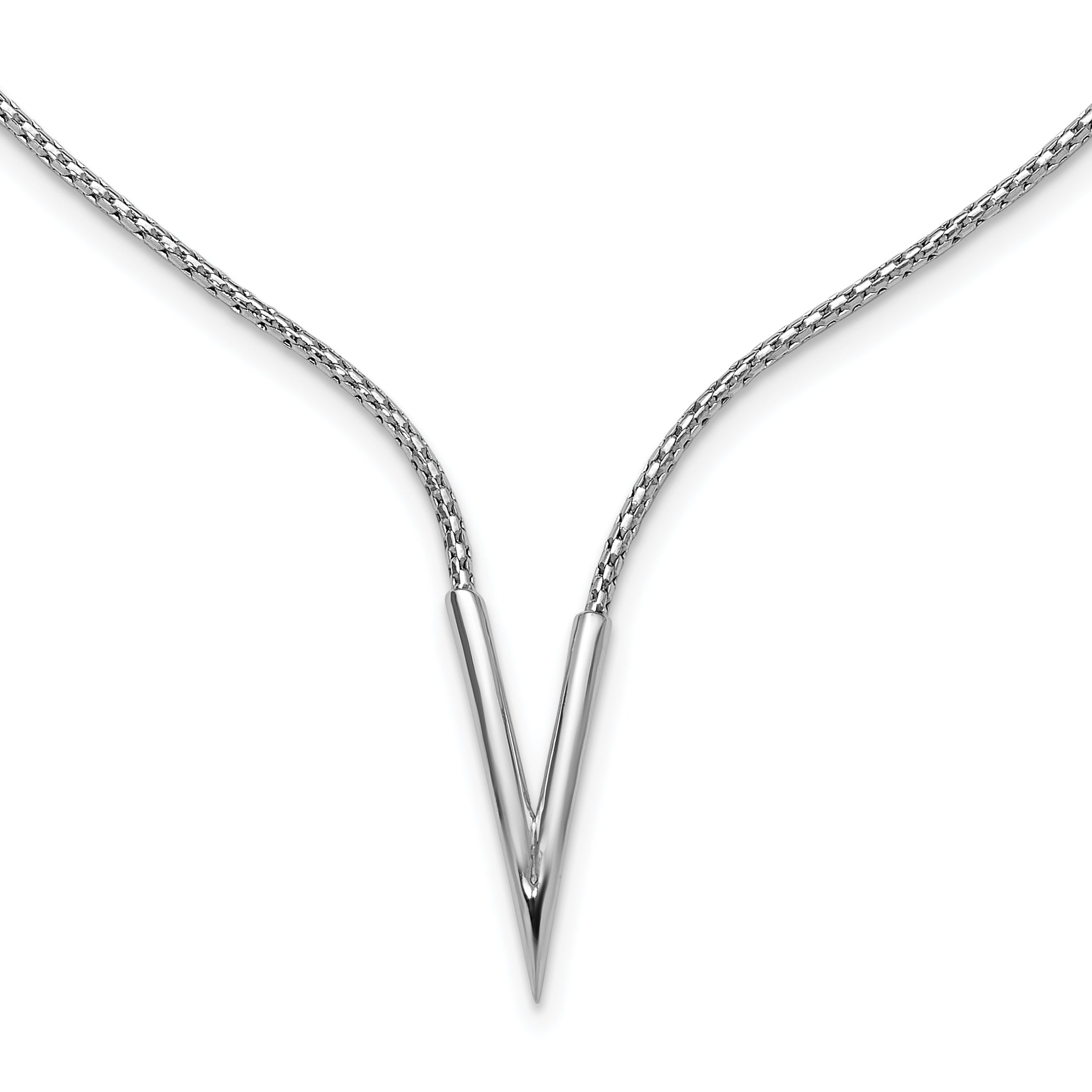 Sterling SilverRhodium-Rhodium-Plated Polished V with 2in ext. Necklace