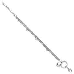 Sterling Silver Rh-plated Heart 3-strand w/ 1in ext. Bracelet