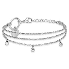 Sterling Silver Rh-plated Heart 3-strand w/ 1in ext. Bracelet