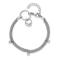 Sterling Silver Rh-plated Heart 3-strand w/ 1in ext. Bracelet