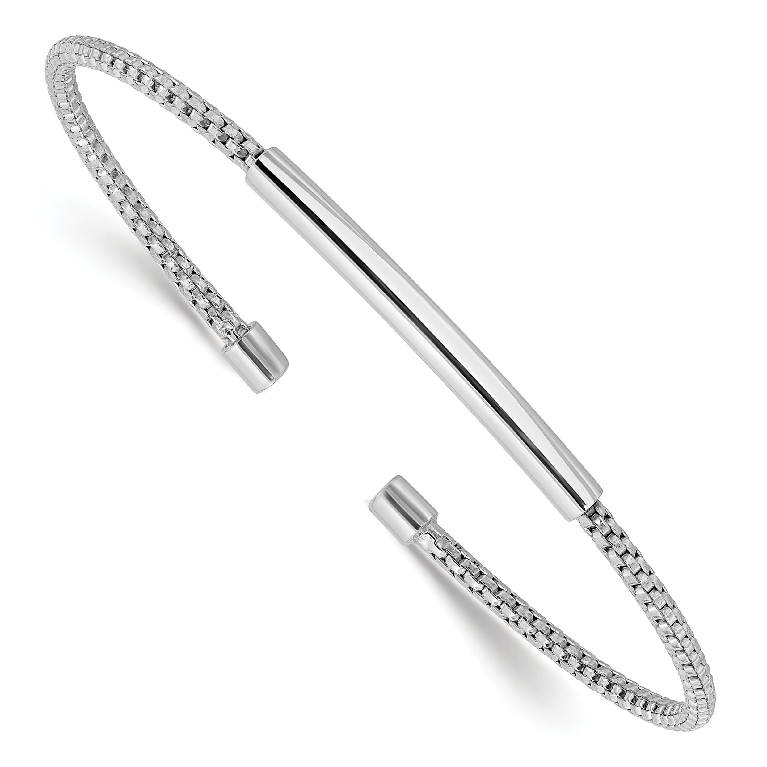 Sterling Silver Rhodium-plated Polished and Textured Cuff Bracelet