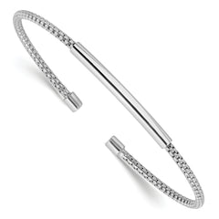 Sterling Silver Rhodium-plated Polished and Textured Cuff Bracelet