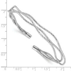 Sterling Silver Rh-plated Polished and Textured Wavy Cuff Bracelet