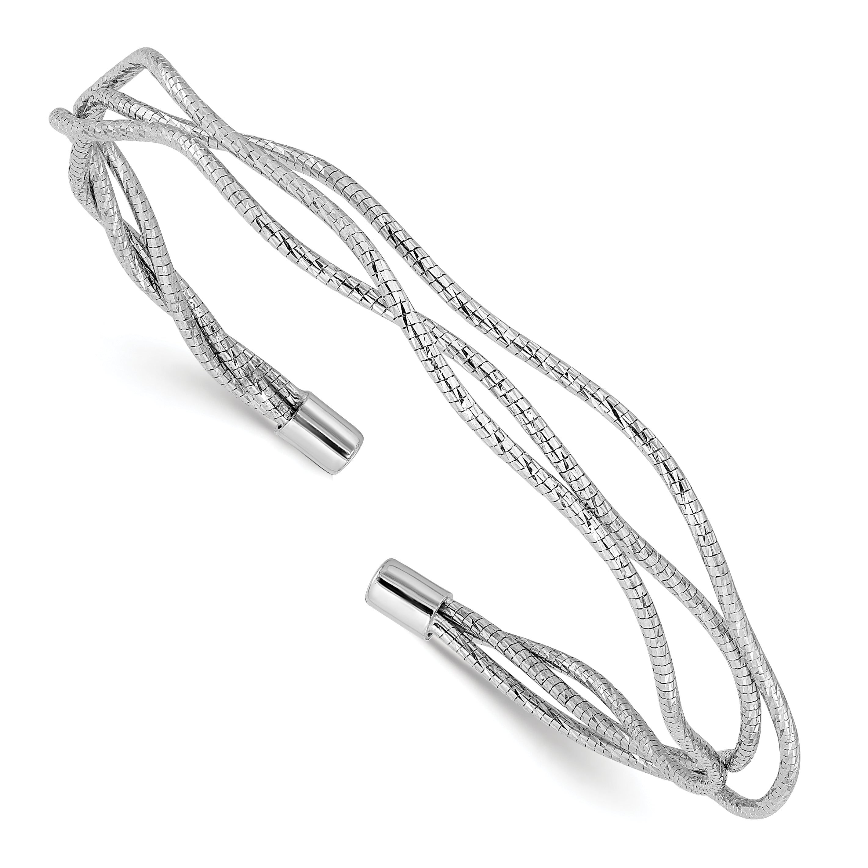 Sterling Silver Rh-plated Polished and Textured Wavy Cuff Bracelet