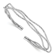 Sterling Silver Rh-plated Polished and Textured Wavy Cuff Bracelet