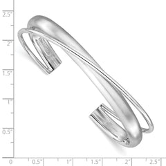 Sterling Silver Rhodium-plt Satin Polished Criss Cross Cuff Bangle