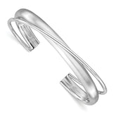 Sterling Silver Rhodium-plt Satin Polished Criss Cross Cuff Bangle
