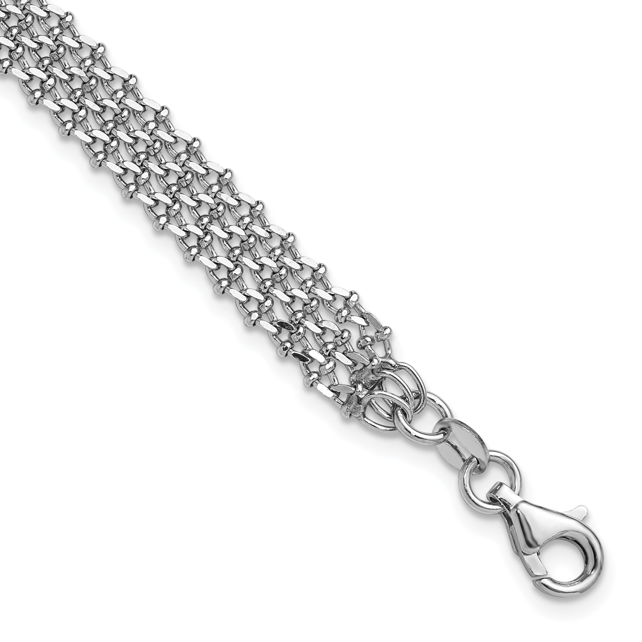 Sterling SilverRhodium-Rhodium-Plated Polished 3-Strand w/1in ext. Bracelet