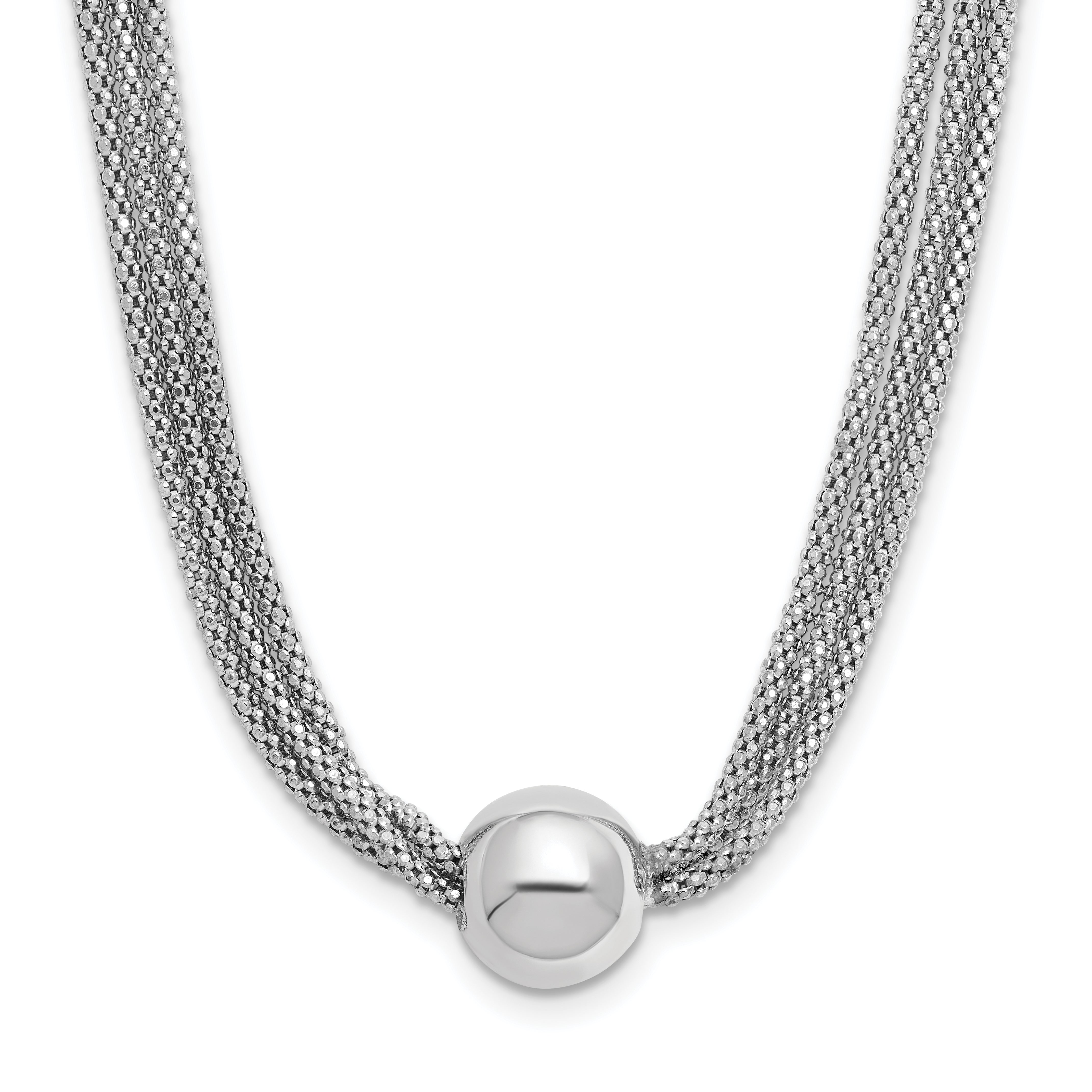 Sterling Silver Rhodium-Plated-plt Polished 3-Strand Bead With 2 Inch Extention. Necklace