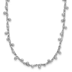 Sterling Silver Rhodium-Platedod-plated Polished Beaded w/3in ext. Necklace