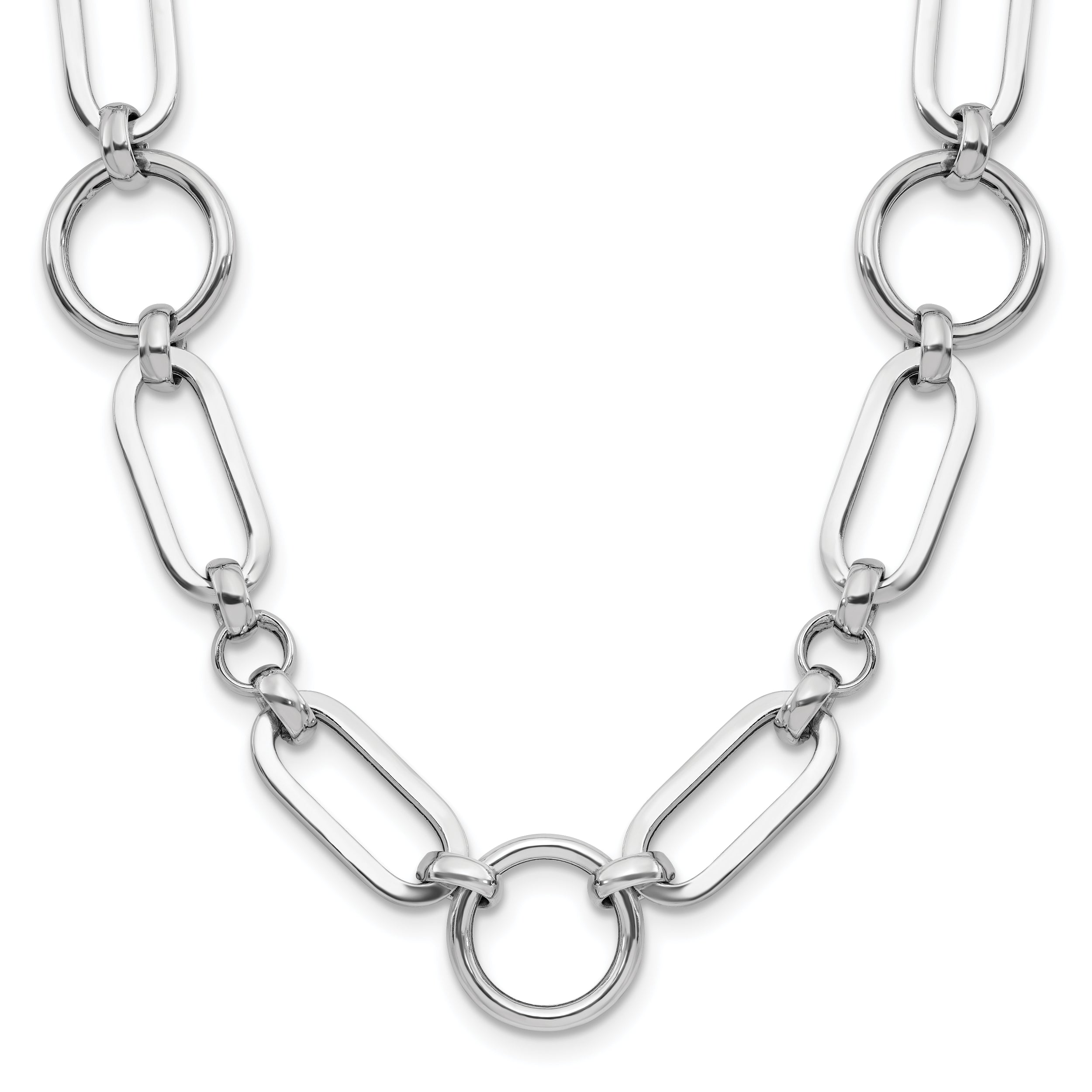 Sterling SilverRhodium-Rhodium-Plated Polished Fancy Link w/ 2in ext. Necklace