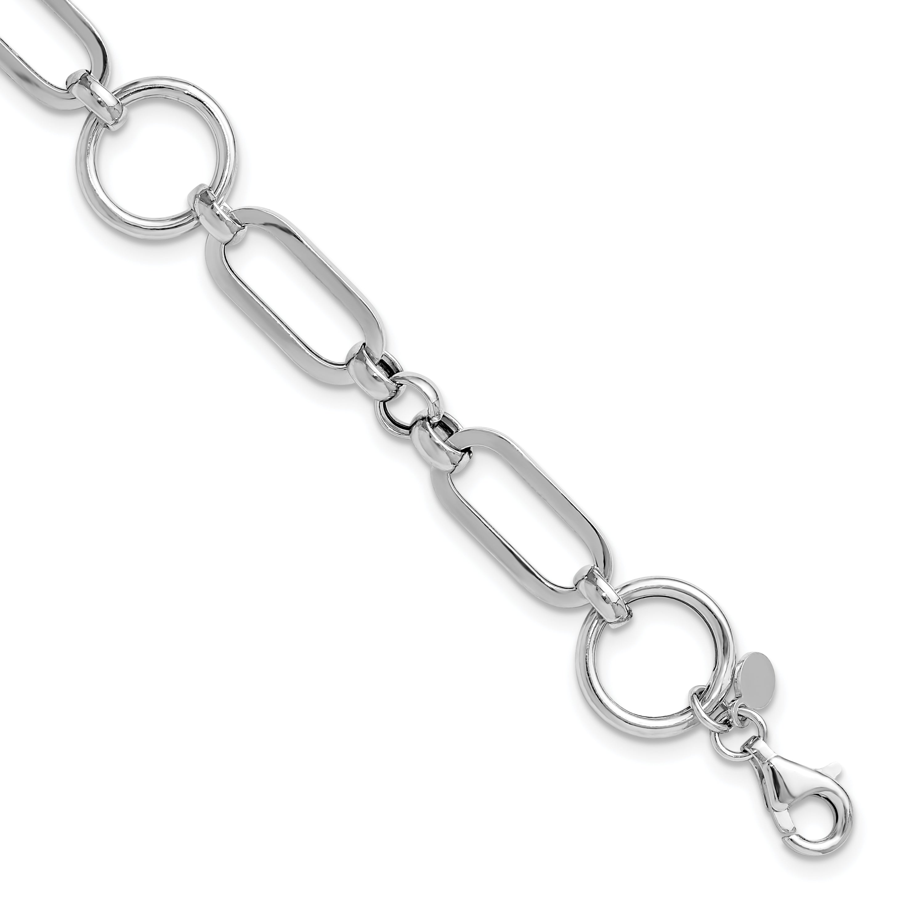 Sterling SilverRhodium-Rhodium-Plated Polished Fancy Link w/ 1in ext. Bracelet
