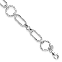 Sterling SilverRhodium-Rhodium-Plated Polished Fancy Link w/ 1in ext. Bracelet