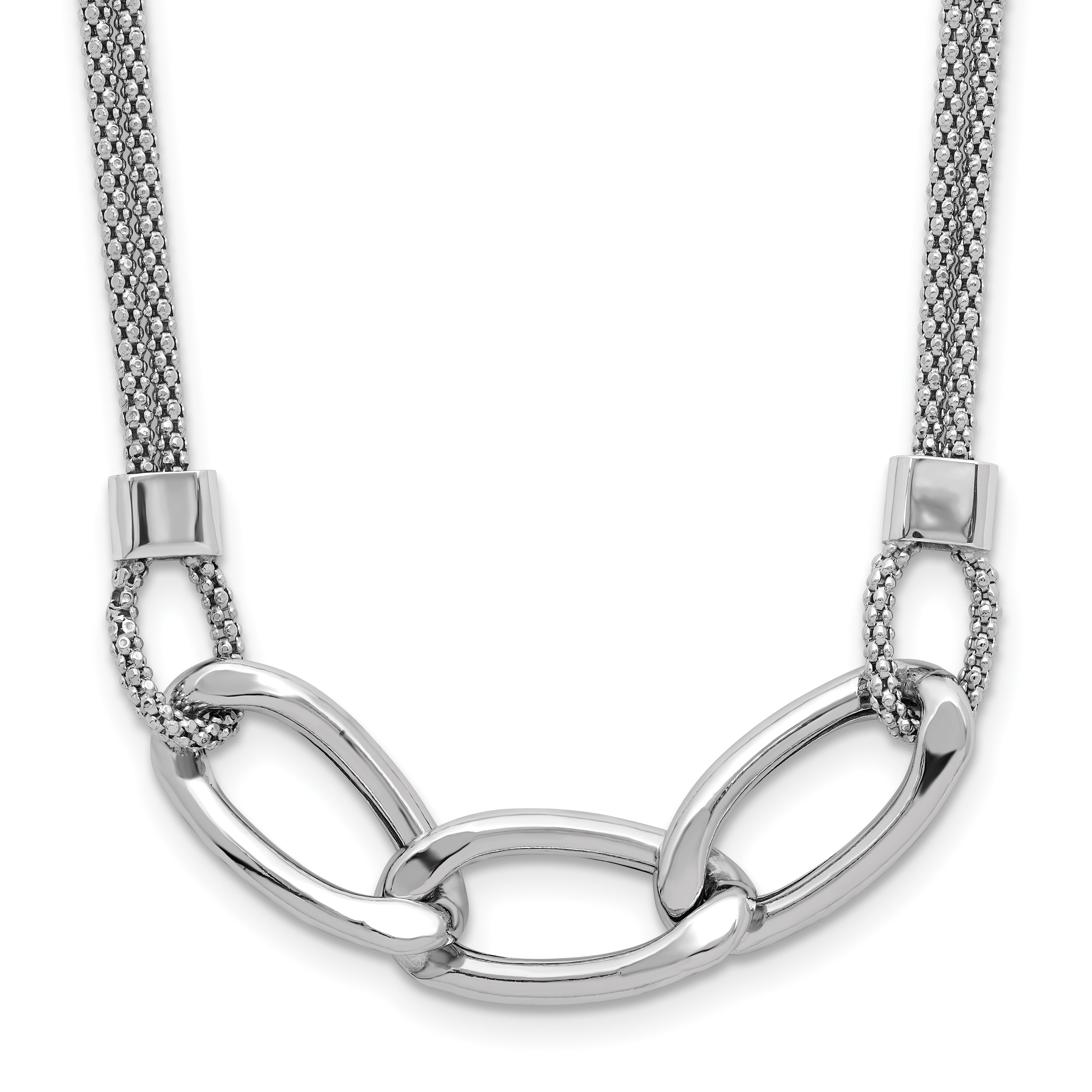 Sterling Silver Rhodium-Plated-plat Polished Multi-Strand With 2 Inch Extention. Necklace