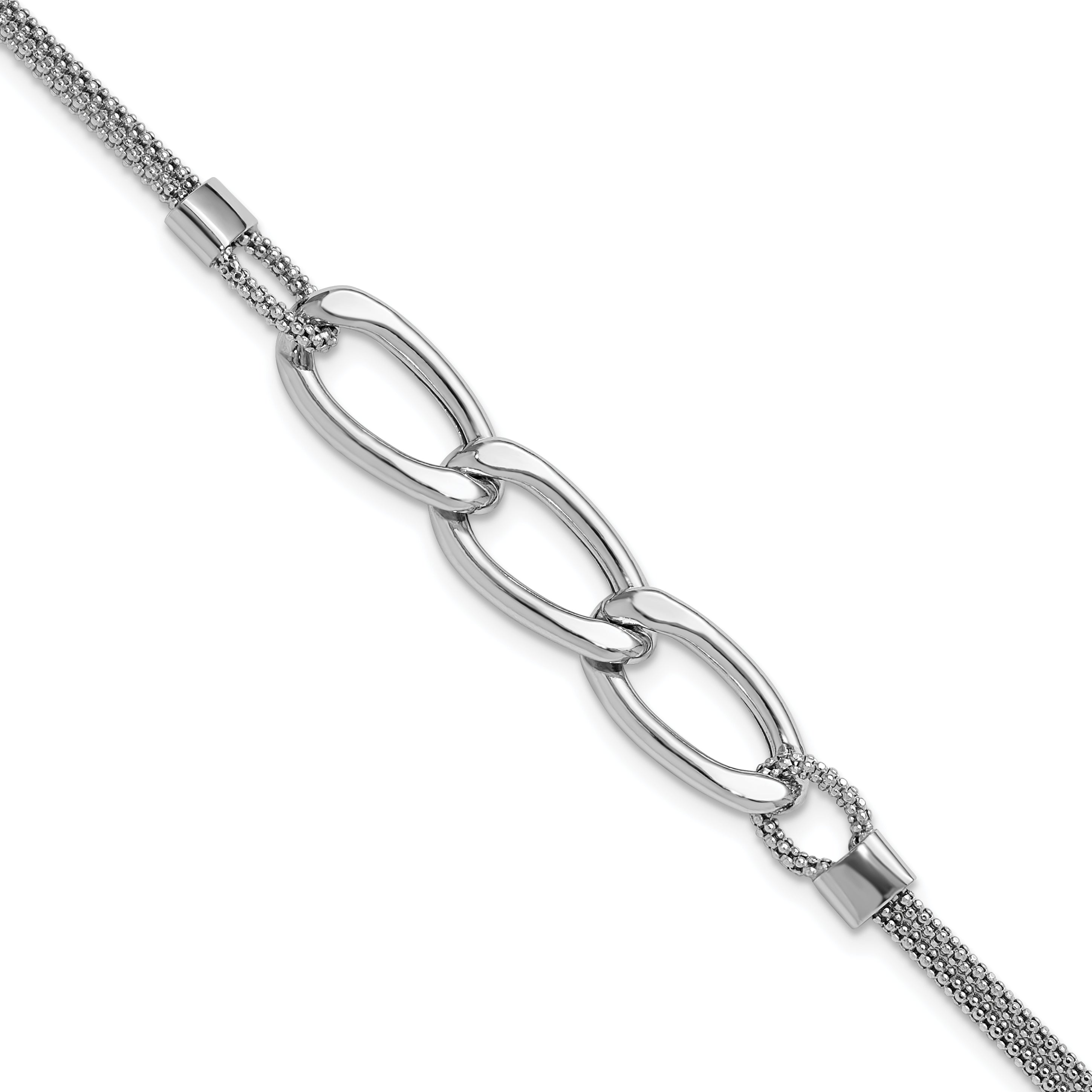 Sterling Silver Rhodium-Plated-plat Polished Multi-Strand w/1in ext. Bracelet