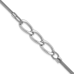 Sterling Silver Rhodium-Plated-plat Polished Multi-Strand w/1in ext. Bracelet