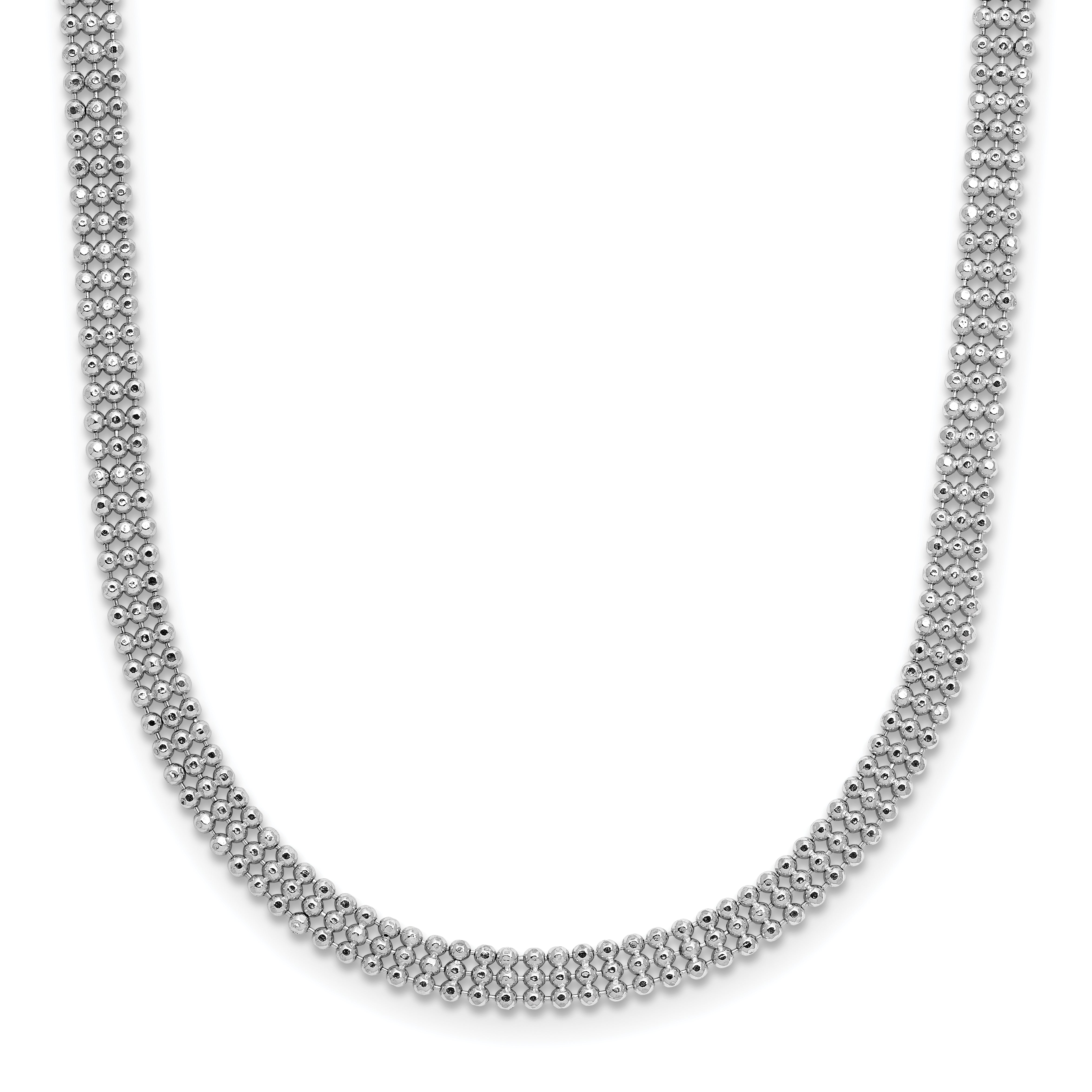 Sterling Silver Rhodium-Plated-plt Polish 3-Strand Beaded With 2 Inch Extention. Necklace