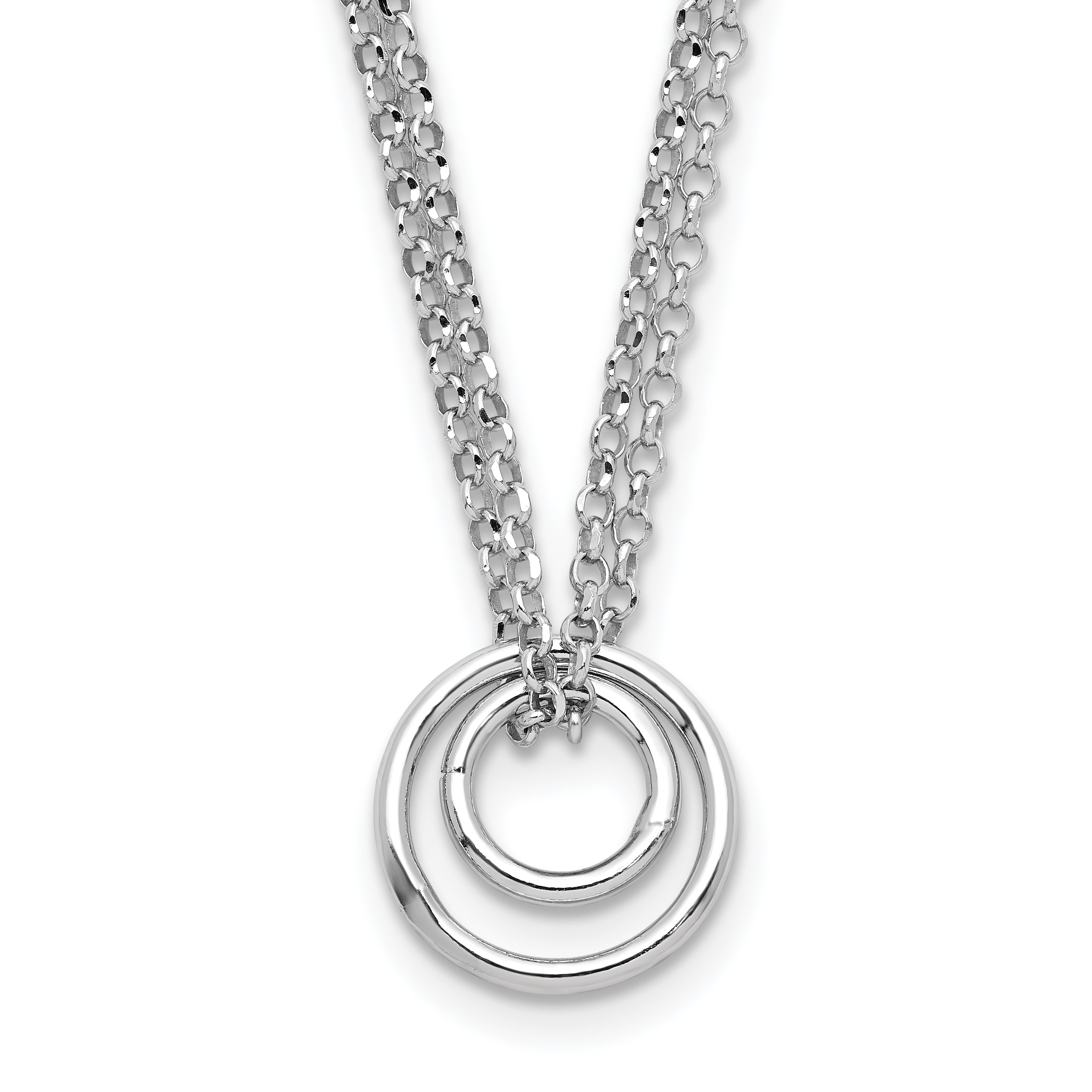Sterling Silver Rhodium-Plated-plt Polished 2-Strand Circle With 2 Inch Extention Necklace