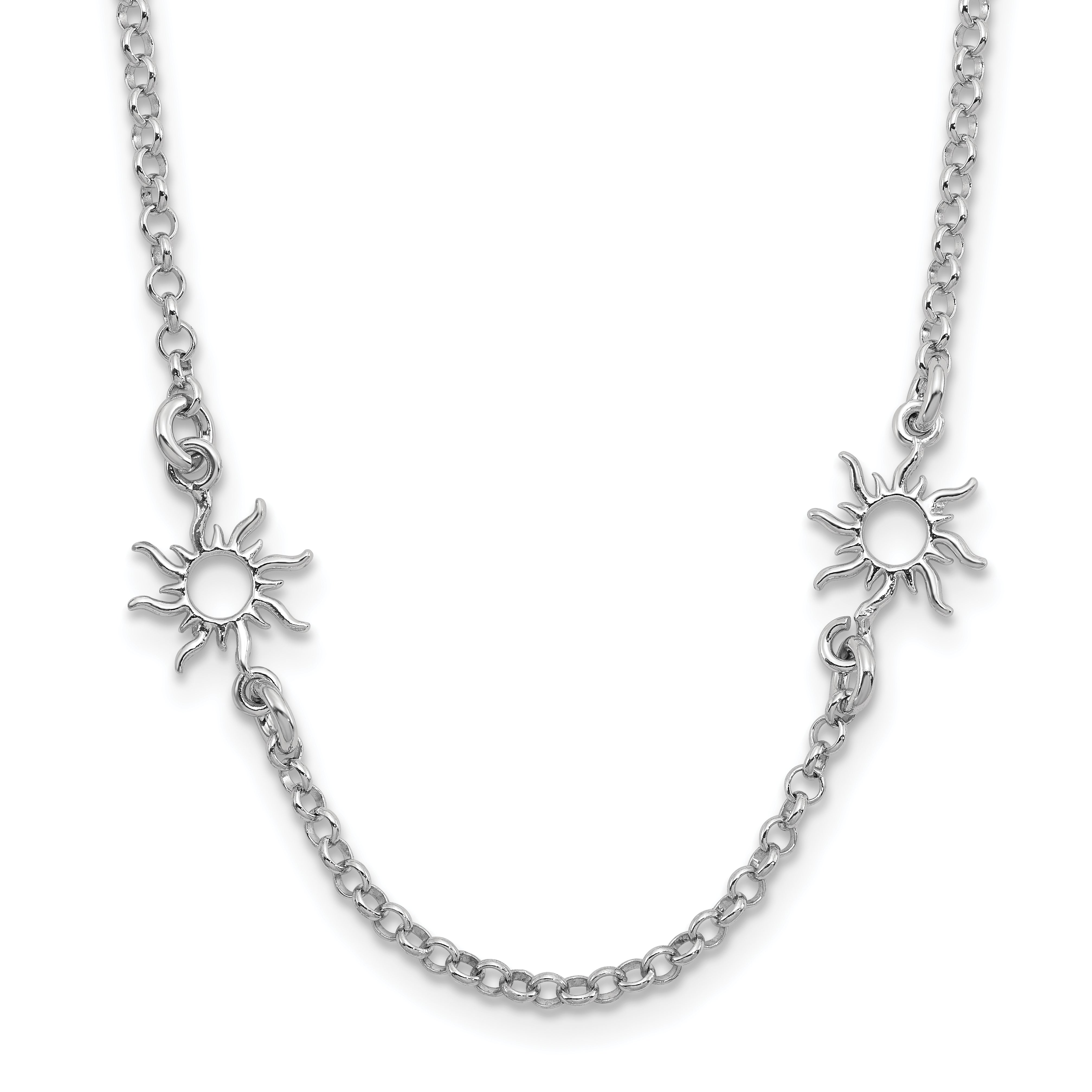 Sterling Silver Rhodium-Rhodium-Plated Polished Suns w/1in ext. Necklace