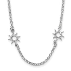 Sterling Silver Rhodium-Rhodium-Plated Polished Suns w/1in ext. Necklace
