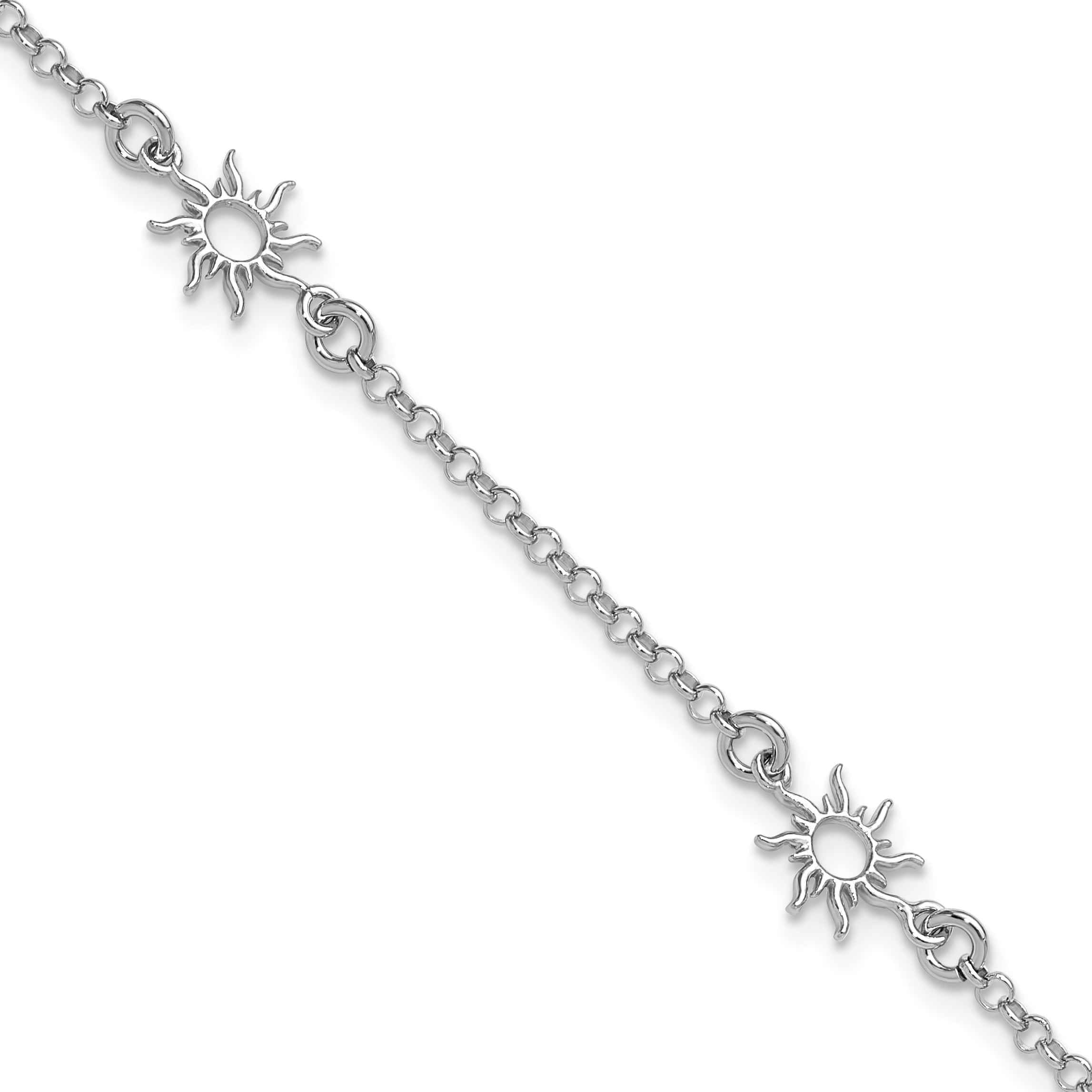 Sterling SilverRhodium-Rhodium-Plated Polished Suns w/1in ext. Bracelet