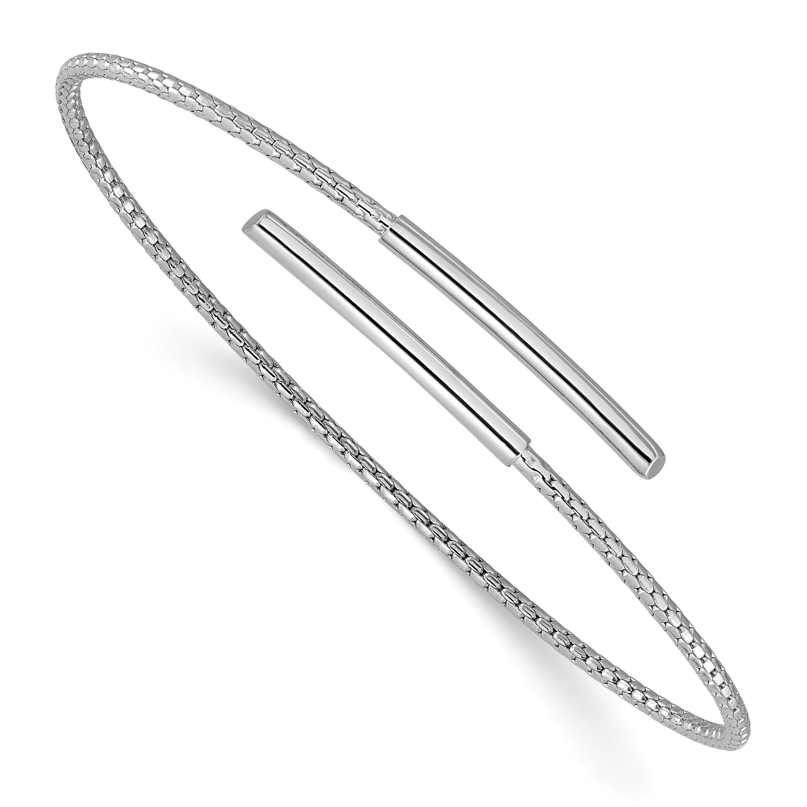 Sterling Silver Rhodium-plated Polished Bypass Cuff Bangle