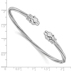 Sterling Silver Rhodium-plated Polished Leopard Head Cuff Bangle