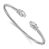 Sterling Silver Rhodium-plated Polished Leopard Head Cuff Bangle