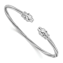 Sterling Silver Rhodium-plated Polished Leopard Head Cuff Bangle