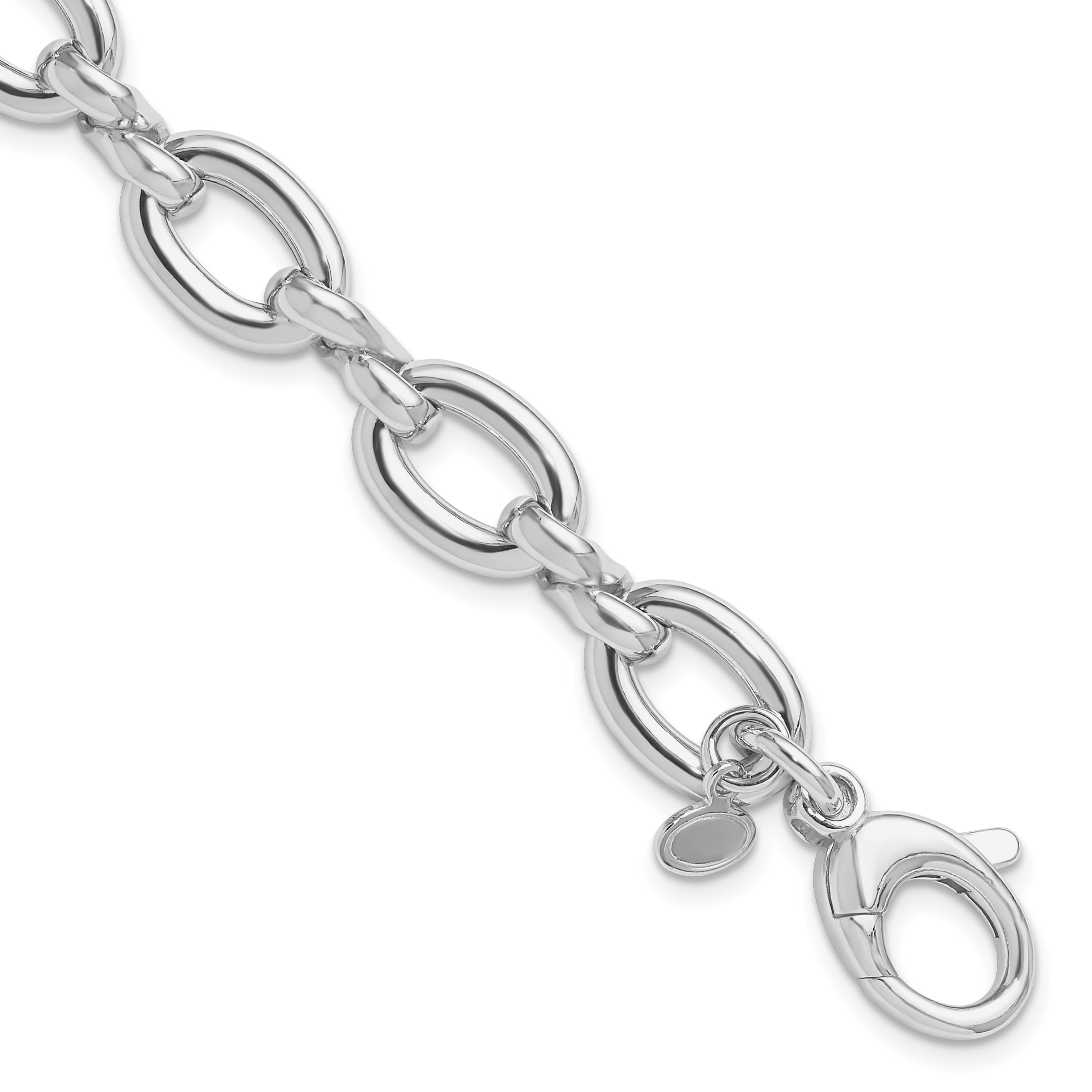 Sterling Silver Rhodium-Plated-plt Polished Fancy Link w/.25in ext. Bracelet