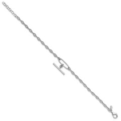 Sterling Silver Rhodium-plated Dangle Bar with 1in ext. Bracelet