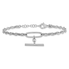 Sterling Silver Rhodium-plated Dangle Bar with 1in ext. Bracelet