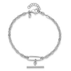 Sterling Silver Rhodium-plated Dangle Bar with 1in ext. Bracelet
