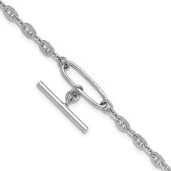 Sterling Silver Rhodium-plated Dangle Bar with 1in ext. Bracelet