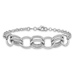 Sterling Silver Rhodium-plated Fancy Link Bracelet